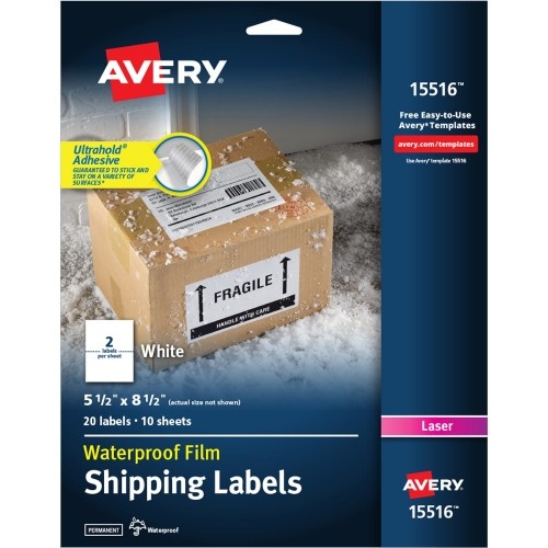 Avery 5-1/2" x 8-1/2" Labels, Ultrahold, 20 Labels