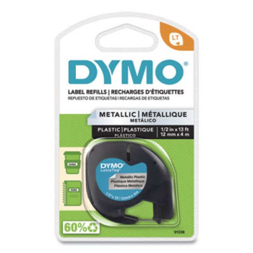 Dymo Letratag Metallic Label Tape Cassette, 0.5" X 13 Ft, Silver