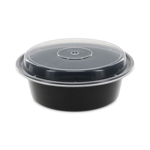 Pactiv Newspring Versatainer Microwavable Containers - 32 Oz, 7 Diameter x 2 H, Black/Clear, Plastic