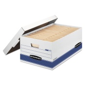 Bankers Box 4-Pack HANG'N'STOR Medium-Duty File Storage Boxes - FastFold Assembly, Lift-Off Lid, Letter Size, White/Blue