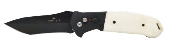 5 In. Auto Bold Action® V White Smooth Bone Handle W/Black Blade
