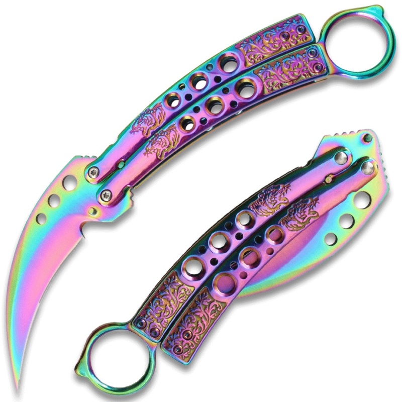 Rainbow Karambit Tactical Butterfly Knife Sharp Limited Edition