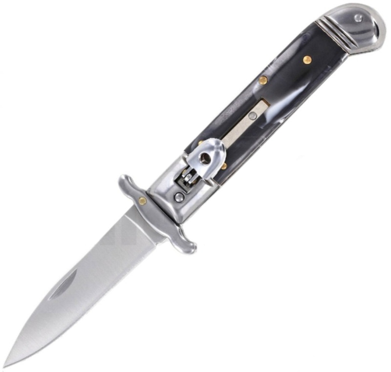 Milano 8" Leverlock Swinguard Automatic Knife Black Swirl (3.25" Satin