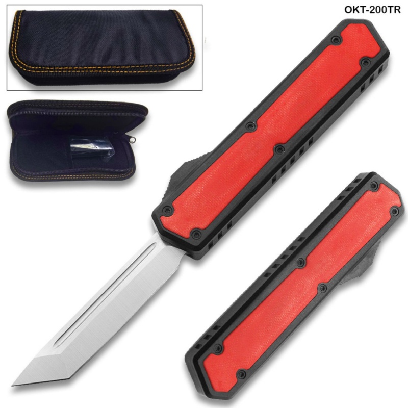 Tactical D-2 Steel Cnc Red Alum Handle Auto Otf Knife