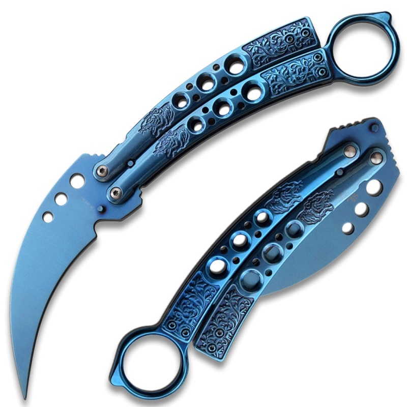 Blue Karambit Tactical Butterfly Knife Sharp Limited Edition