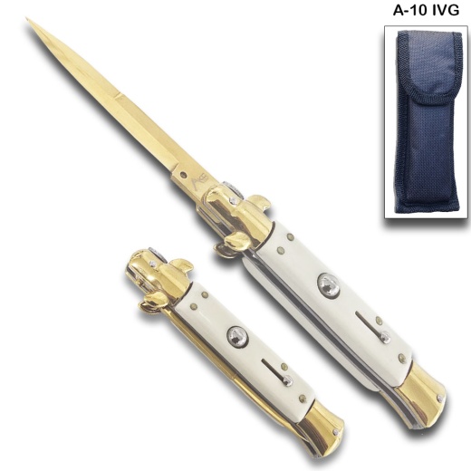 Akc Edition Blade Automatic Stiletto Knife Ivory And Gold Handle New