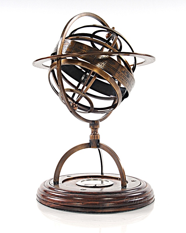 Brass Armillary With Compass On Wood Base
