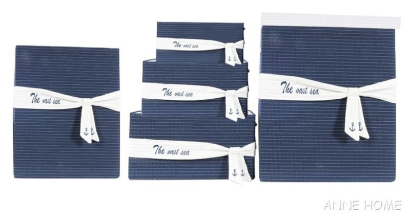 Set of 5 Blue Fabric Baskets with Bow Decoration