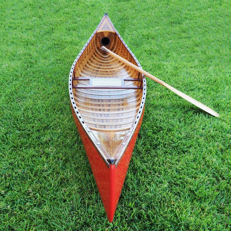 Red Wooden Canoe 10Ft With Ribs Curved Bow