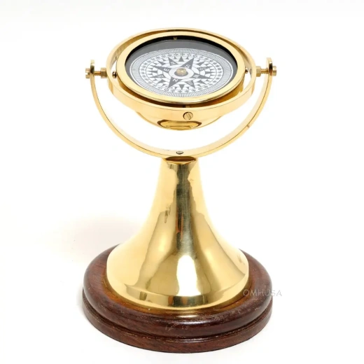Gimbaled Compass On Wood Base