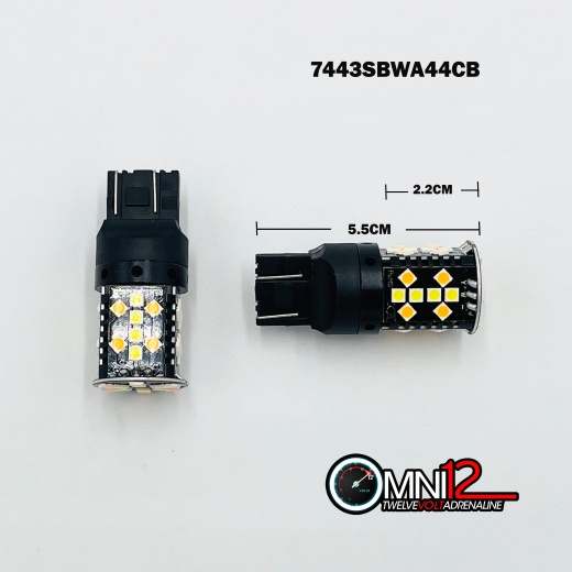 Omni12 7443 44 Chip Led Bulb Pair White/Amber Switchback With Built-In Canbus