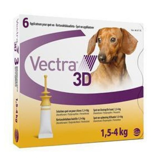 Vectra 3D Gold For Extra Small Dogs 5-10 Lbs (1.5-4 Kg) - 6 Doses