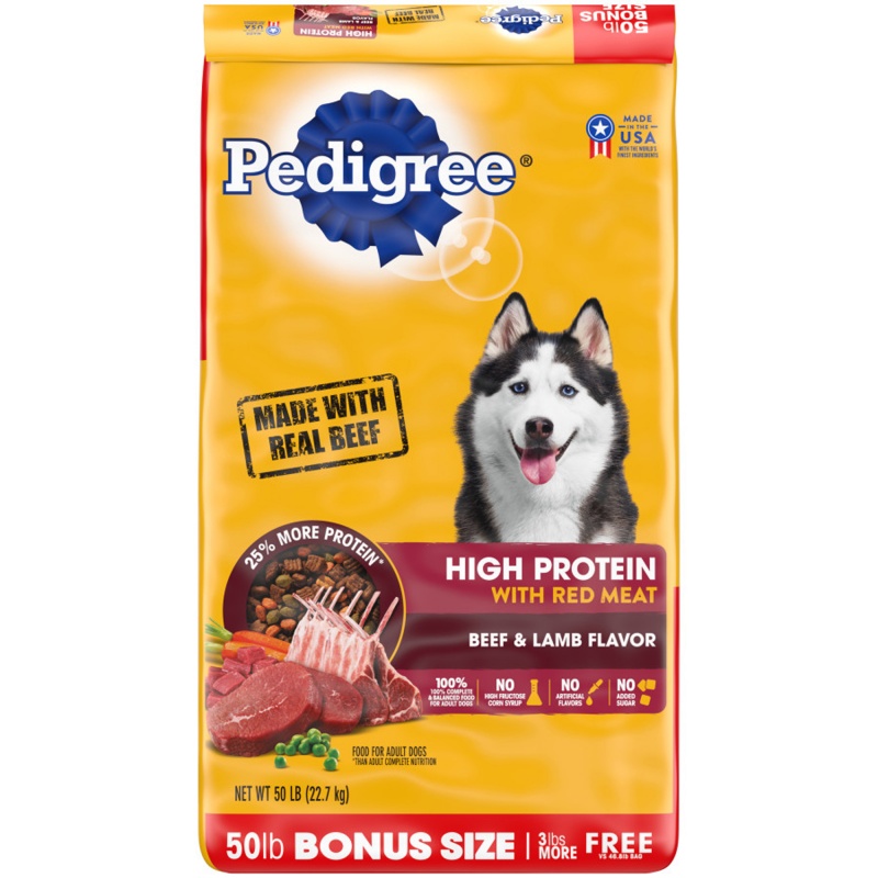 Pedigree High Protein Adult Dry Dog Food Beef Lamb 50 Lb