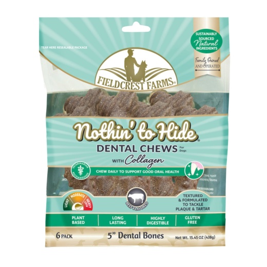 Fieldcrest Farms Nothin' To Hide Dental Bone Collagen Dog Chew Beef, 1Ea/5 In, 6 Pk