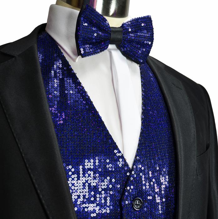 Buy Royal Blue Men's Sequence Tuxedo Vest And Bow Tie Online Vesuvio Napoli