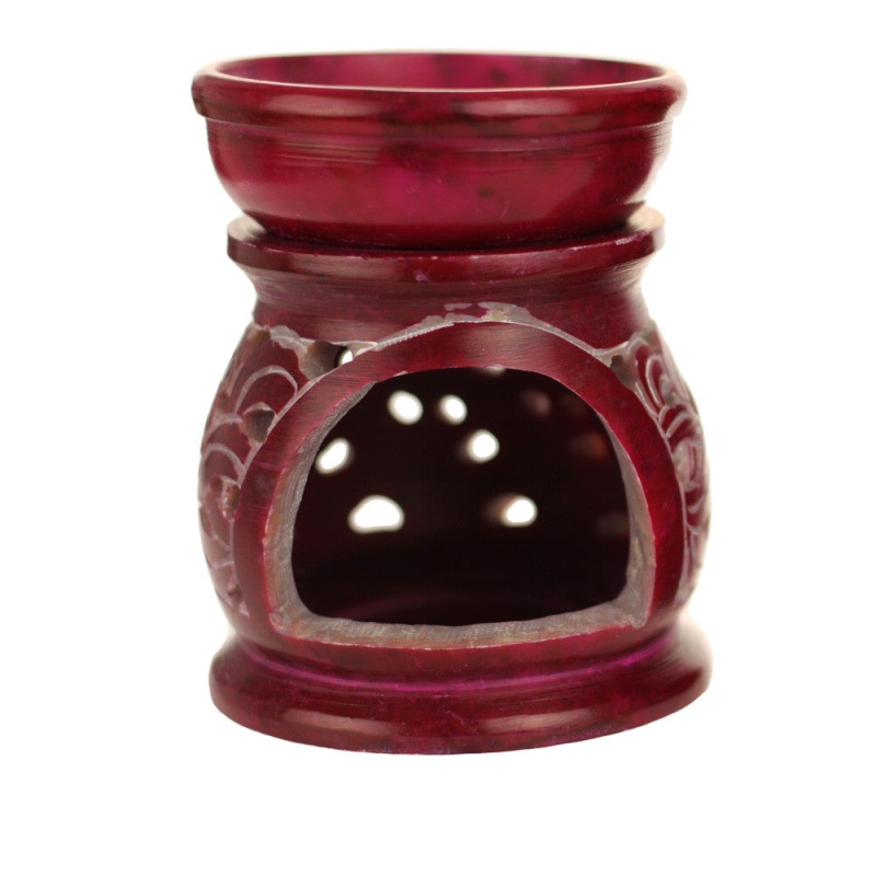 Oil Diffuser - Red Soapstone Oil Burner Carved 3.25"
