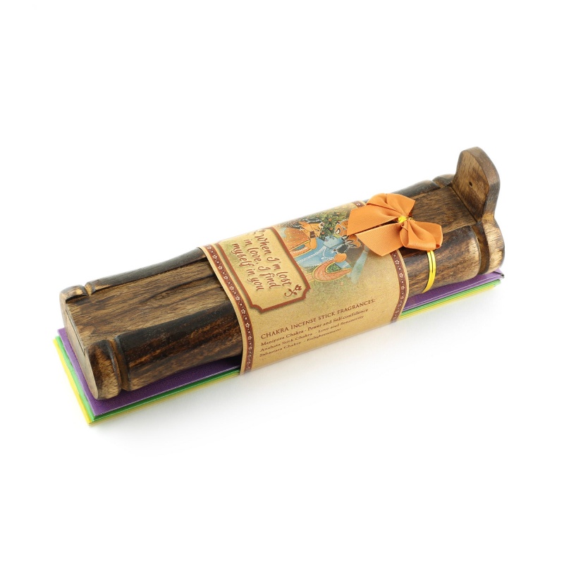 Incense Gift Set - Bamboo Burner + 3 Chakra Incense Sticks Packs & Love Greeting - Lost In Love
