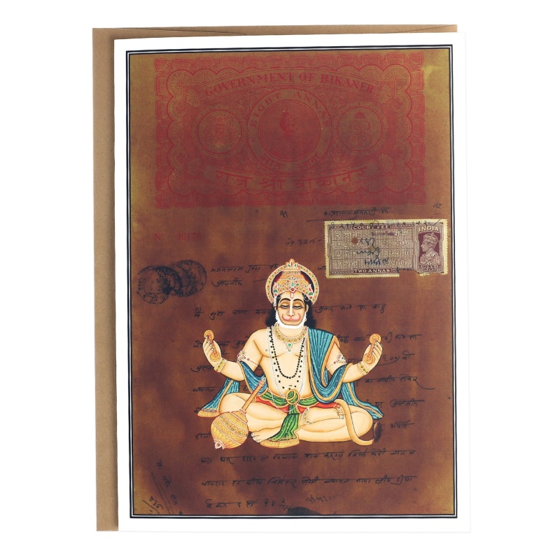 Greeting Card - Rajasthani Miniature Painting - Seated Hanuman - 5"X7"