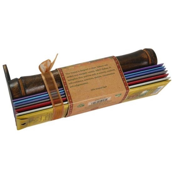 Incense Gift Set - Bamboo Burner + 7 Chakra Incense Sticks Packs & Holiday Greeting - Joy