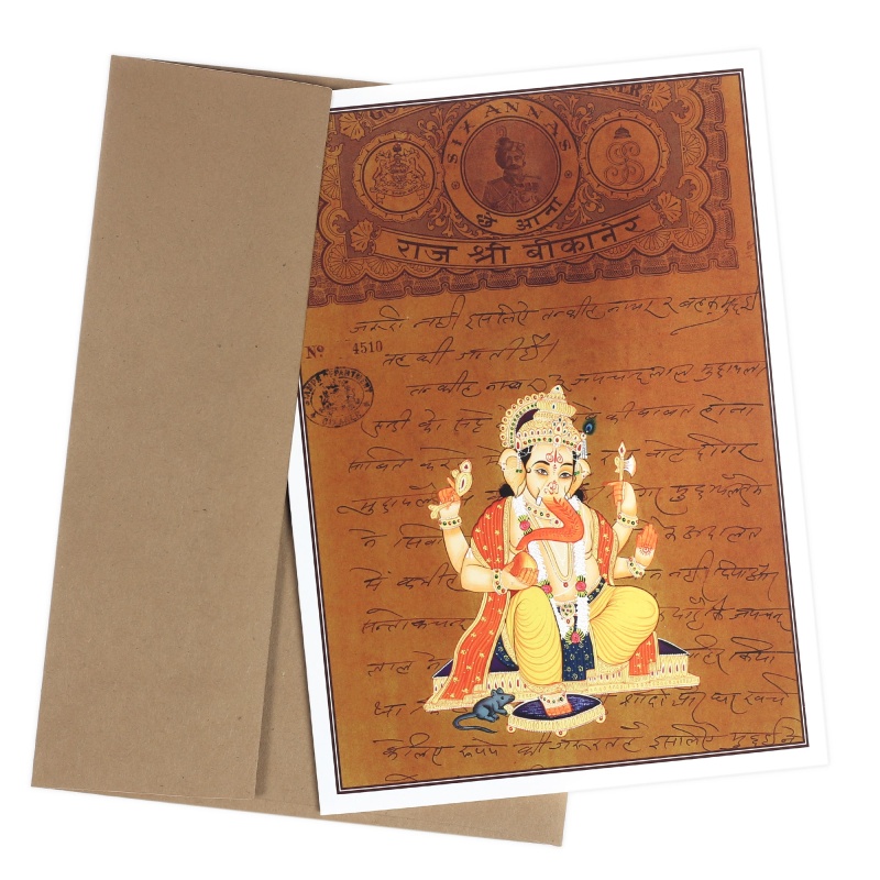 Greeting Card - Rajasthani Miniature Painting - Seated Ganesh - 5"X7"