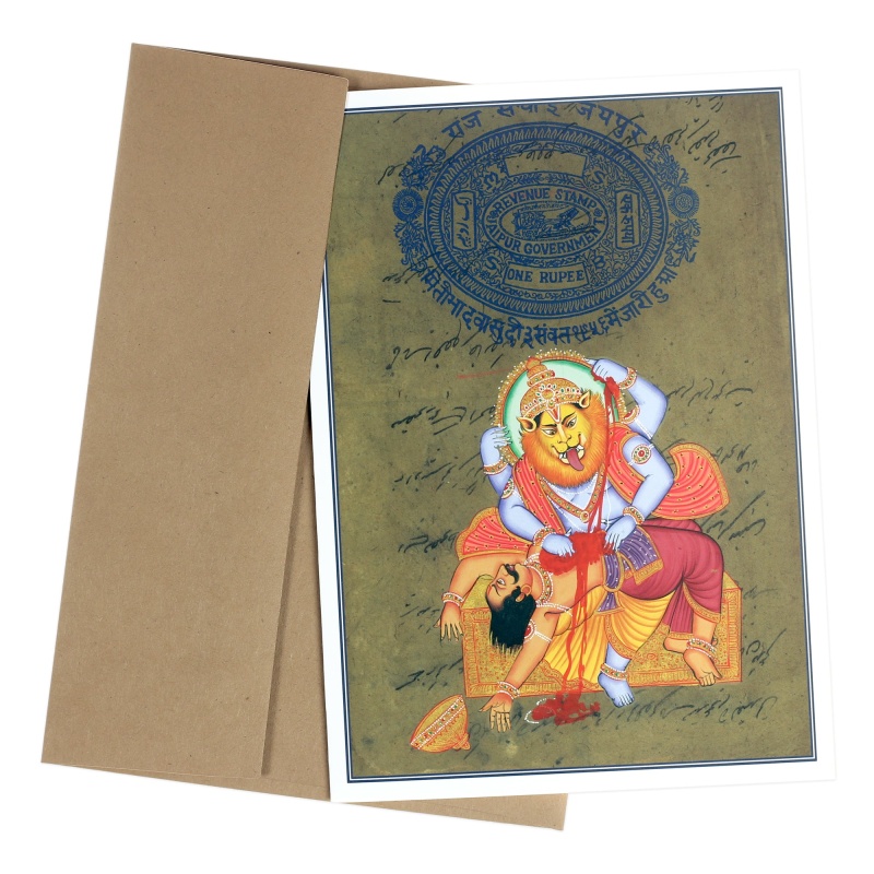 Greeting Card - Rajasthani Miniature Painting - Narasimha Dev - 5"X7"