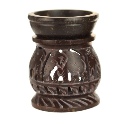 Natural Soapstone Oil Burner Round Elephant 3.25" - Oil Diffuser for Aromatherapy
