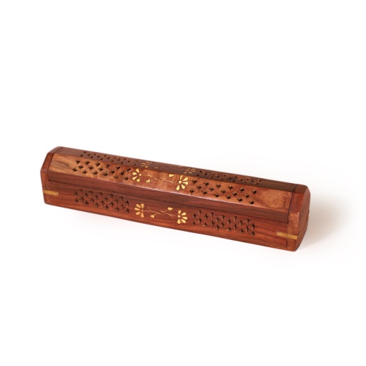 Incense Burner Wooden Box with Storage - 5 Panel Jali & Flowers