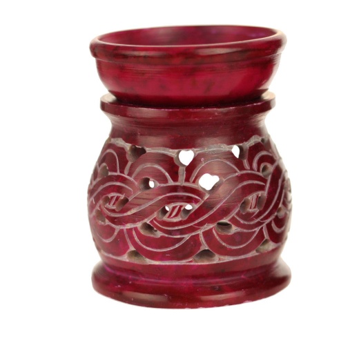 Red Soapstone Oil Burner Carved 3.25" - Oil Diffuser by Prabhuji's Gifts
