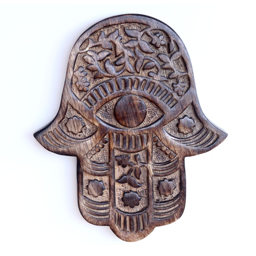 Wooden Hamsa Decor - Vines and Flowers, Hand of Fatima, Hand of Mary, 7"x6"