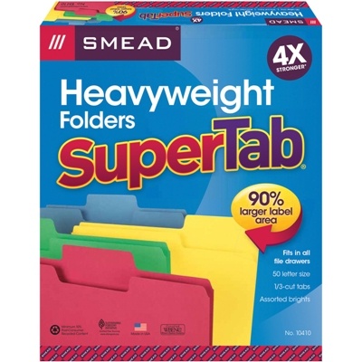 Smead Supertab® Heavyweight File Folders, 1/3 Tab Cut, 50/Box, Assorted ...