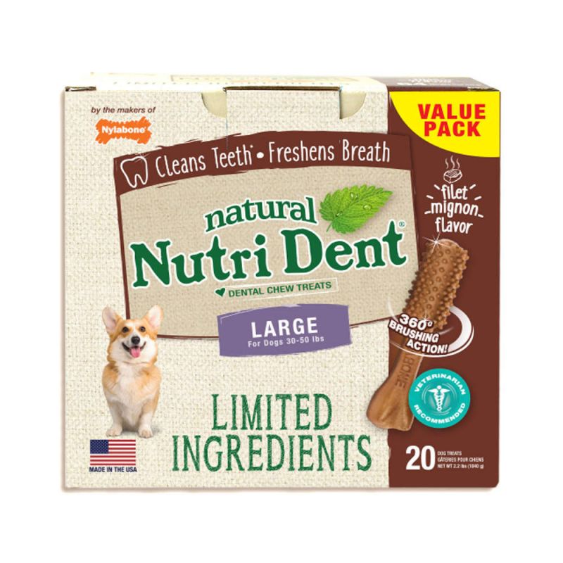 Nutri Dent Limited Ingredient Dental Chews Filet Mignon Large 20 Count