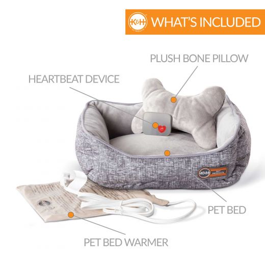 Mother's Heartbeat Heated Puppy Pet Bed With Bone Pillow
