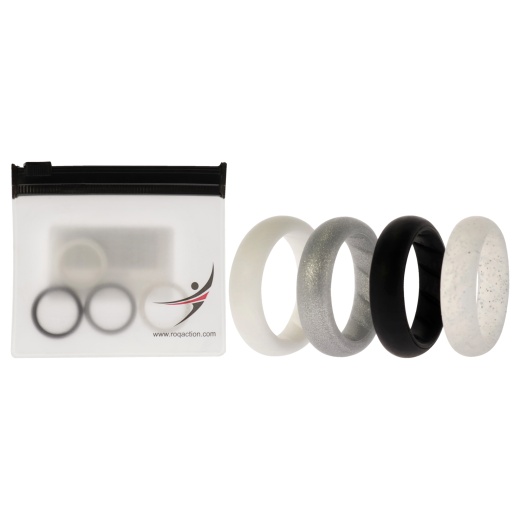 Silicone Wedding Band Solid Ring Set - Basic Black White for Women - 4 x 4 mm by Roq