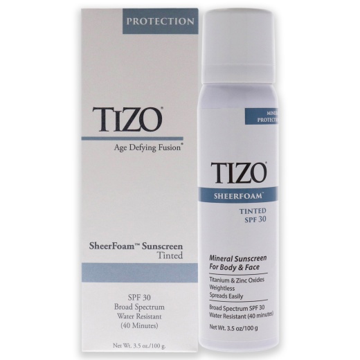 SheerFoam Body and Face Tinted SPF 30 by Tizo - Unisex Sunscreen, 3.5 Oz