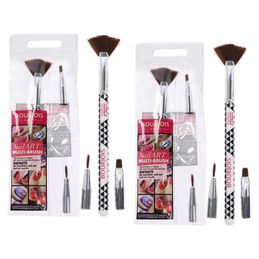 Multi-Brush Nail Art Set By Bourjois For Women - 3 Pc Set Fan Brush, Shader Brush, Liner Brush - Pack Of 2