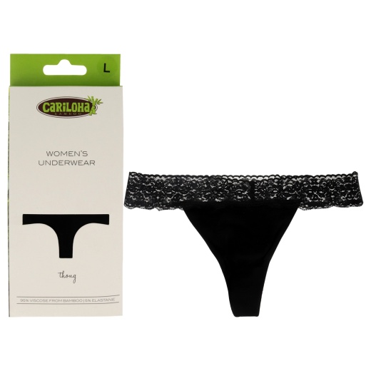 Bamboo Lace Thong - Black By Cariloha For Women - 1 Pc Underwear (L)