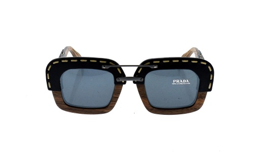 Prada SPR 26R UA6-1A1 Sunglasses - Unisex Nut Canaletto Black Leather-Grey Gradient