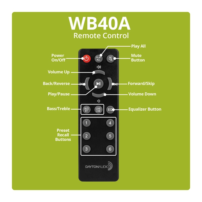 Dayton Audio Wb40a Wi-Fi Bluetooth Multi-Room 2X20w Amplifier With Ir Remote And App Control