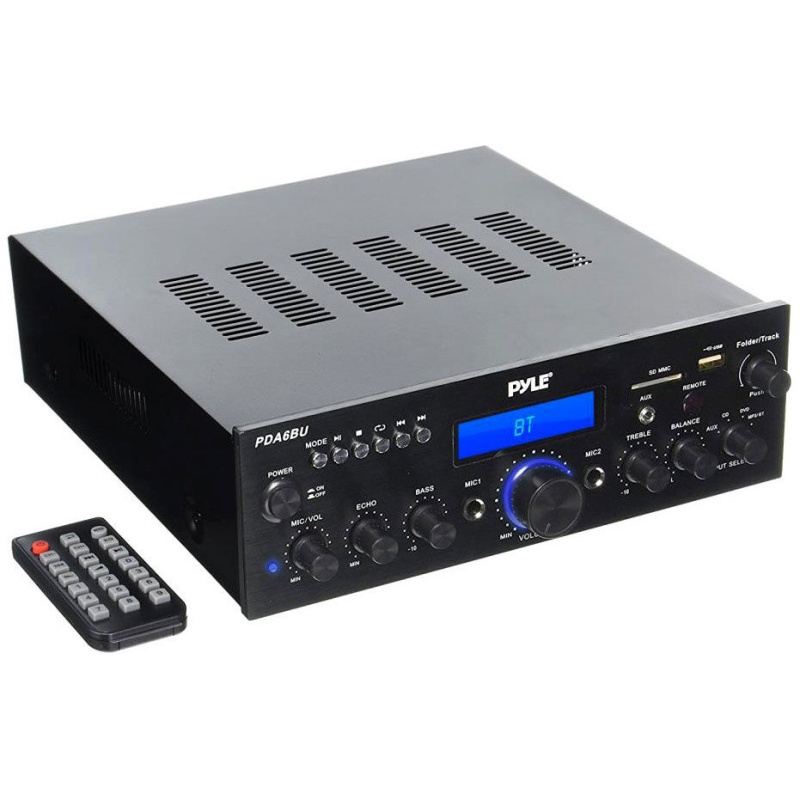 Pyle Pda6bu Bluetooth 200W Stereo Amplifier Receiver With Remote Fm Mp3 Usb Sd Aux Mic