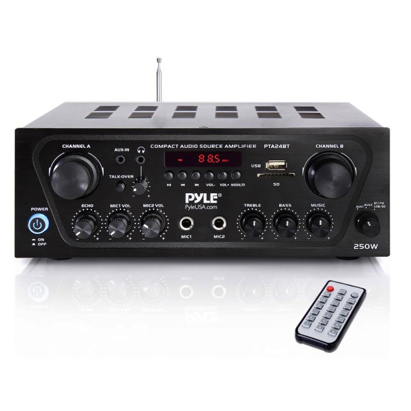 Pyle Pta24bt Compact 250W 2-Ch. Stereo Receiver System With Bluetooth Fm Radio Mp3 Usb Sd Aux