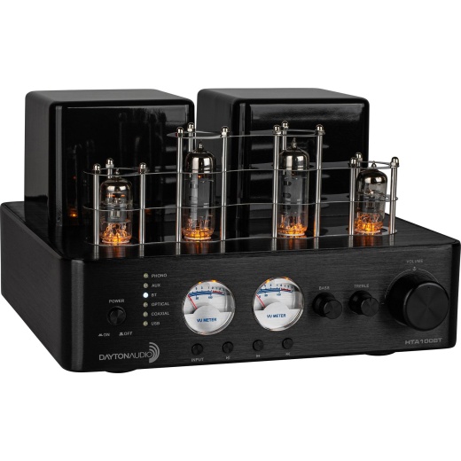 Dayton Audio HTA100BT Hybrid Stereo Tube Amplifier with Bluetooth, USB, Aux, Phono In, Sub Out - 100W