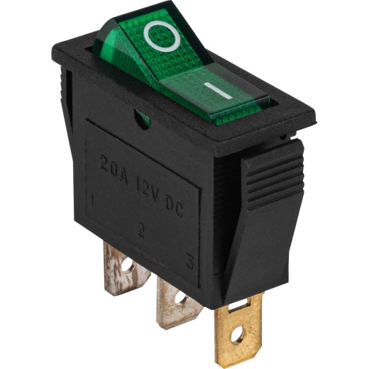 SPST Small Rocker Switch with Green Illumination 12Vdc