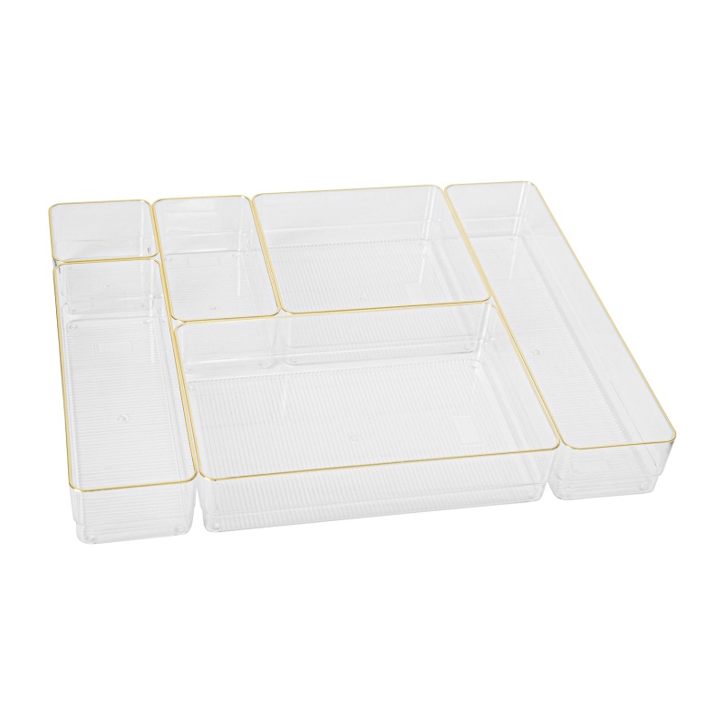 Martha Stewart Kerry Plastic Stackable Office Desk Drawer Organizer, Clear/Gold, 6/Set (Bepb3685g6cgd)