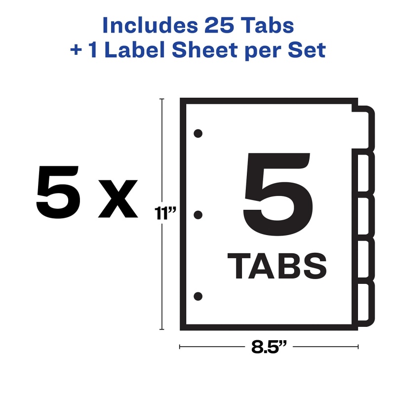 Avery Index Maker Print & Apply Label Paper Dividers, 5-Tab, Blue, 5 Sets/Pack (11410)