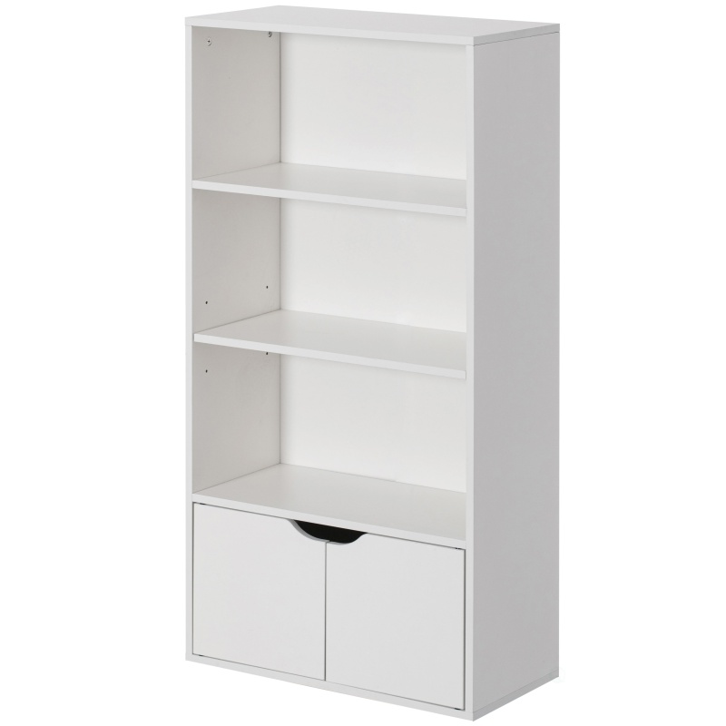 47 Inches Multi Purpose White 3 Tier Open Book Shelf And Bookcases With 2 Doors Storage Cabinet And 1 Adjustable Shelf - Ideal For Home Office, Living Room, Classroom, Study Room
