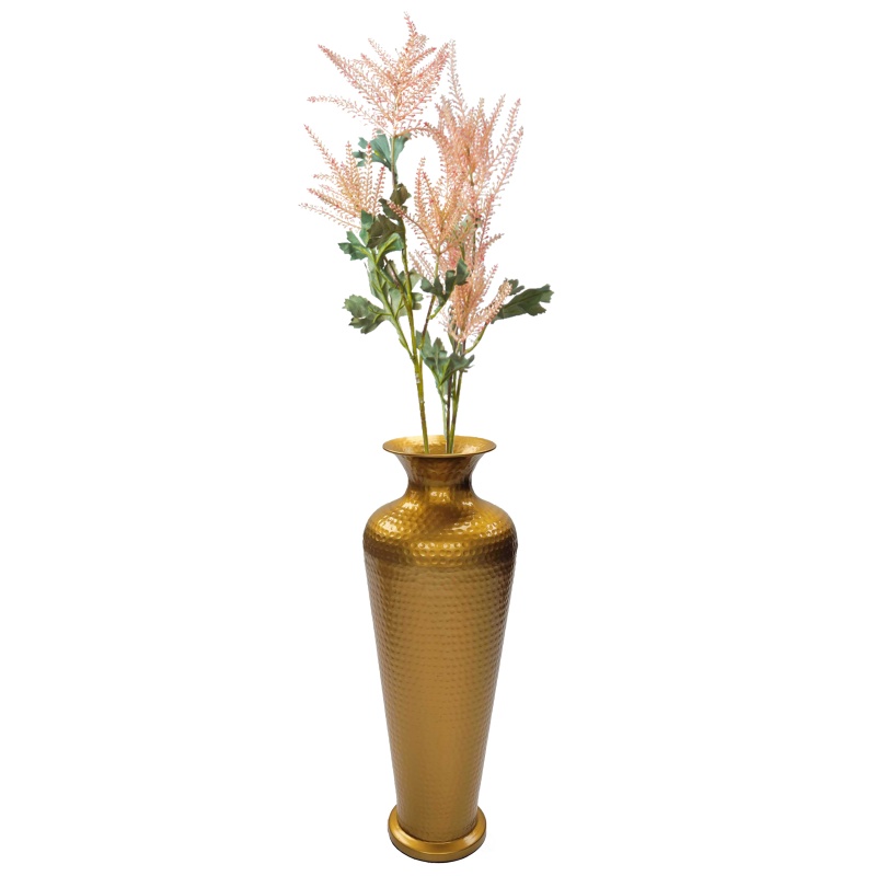 Decorative Modern Gold Metal Hammered Floor Vase - Elegant Tall Trumpet Shape For Entryway, Living Room, Or Dining Room Perfect For Home Decor, Interior Design, Flower Arrangement Display