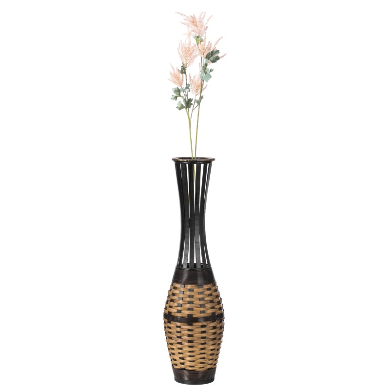 Elegant Antique 34-Inch-Tall Trumpet Style Floor Vase - Versatile Entryway Or Living Room, Or Bedroom Decor With Decorative Bamboo Rope Accent - Rich Brown Finish – Modern Statement Vase