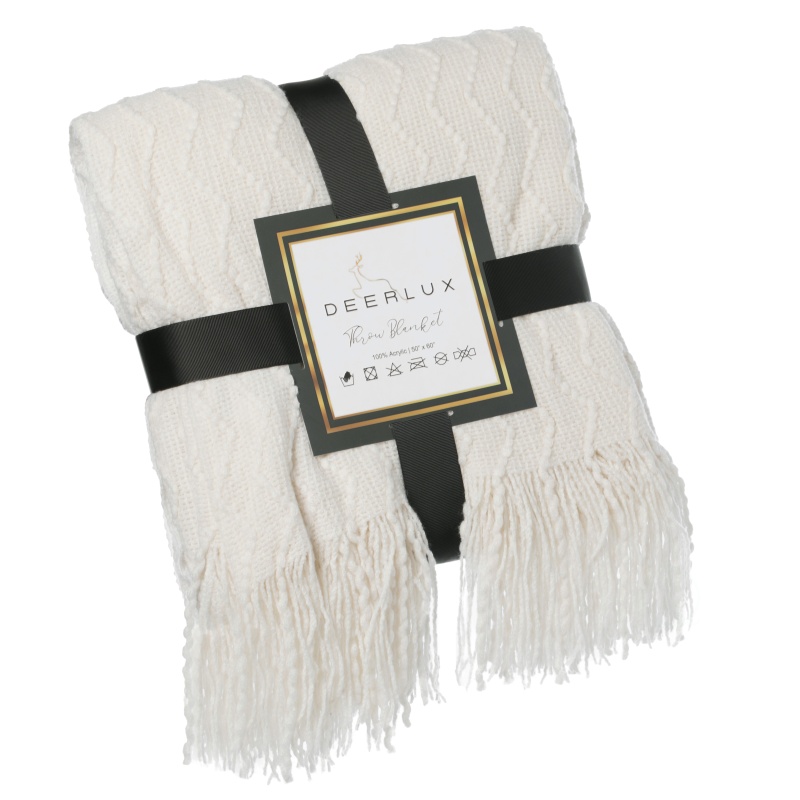 Decorative Chevron Pattern Knit Throw Blanket With Chic Fringe Details, Will Add A Cozy And Sophisticated Touch To Your Living Space, Lightweight, Breathable, Easy Care