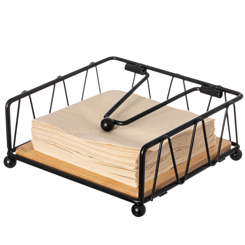 Metal Square Napkin Holder with Wooden Tray