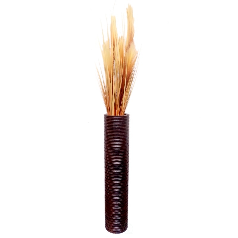 Brown Decorative Contemporary Mango Wood Ribbed Cylinder Vase